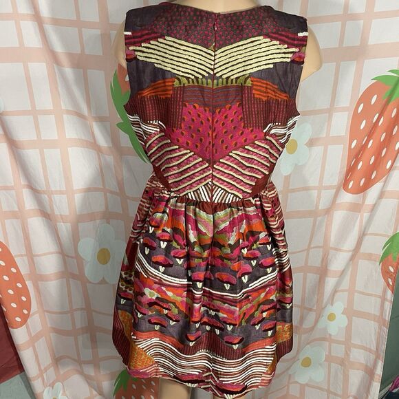 Anthropologie Pankaj & Nidhi Size 6 Silk Boho Embroidered Fit & Flare Mini Dress - Picture 9 of 12